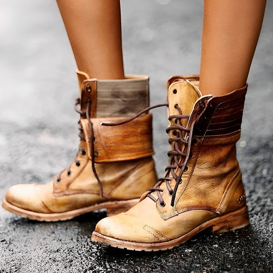 Celina | Stylowe Damskie Buty Wojskowe z Wiązaniem