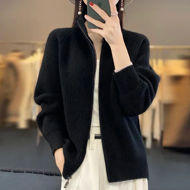 Lucyna | Elegancki damski dziergany sweter rozpinany z przodu