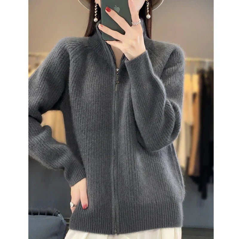 Lucyna | Elegancki damski dziergany sweter rozpinany z przodu