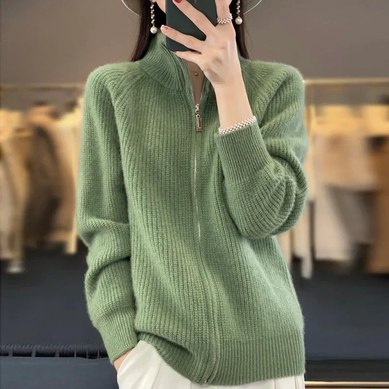 Lucyna | Elegancki damski dziergany sweter rozpinany z przodu