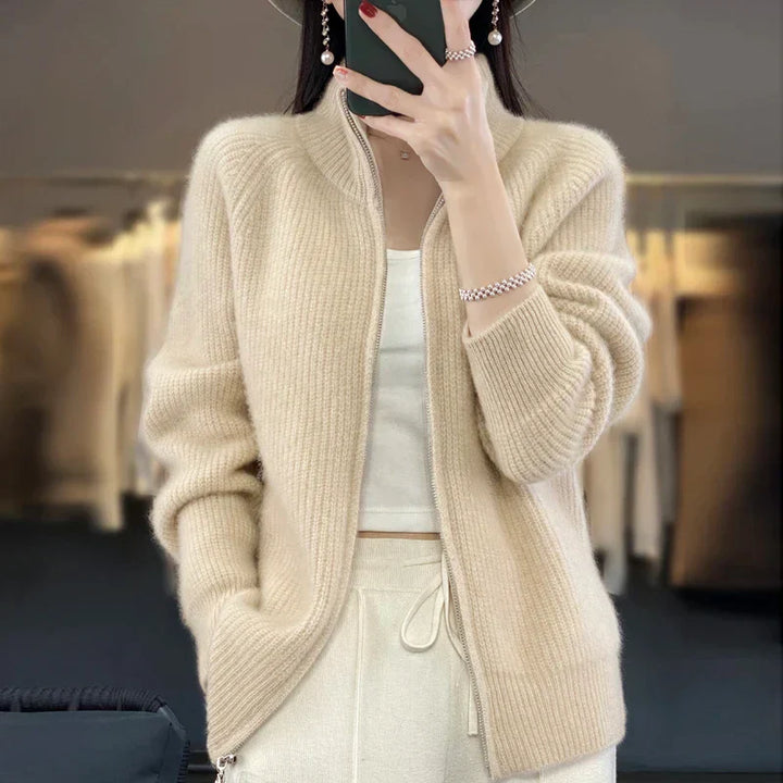 Lucyna | Elegancki damski dziergany sweter rozpinany z przodu