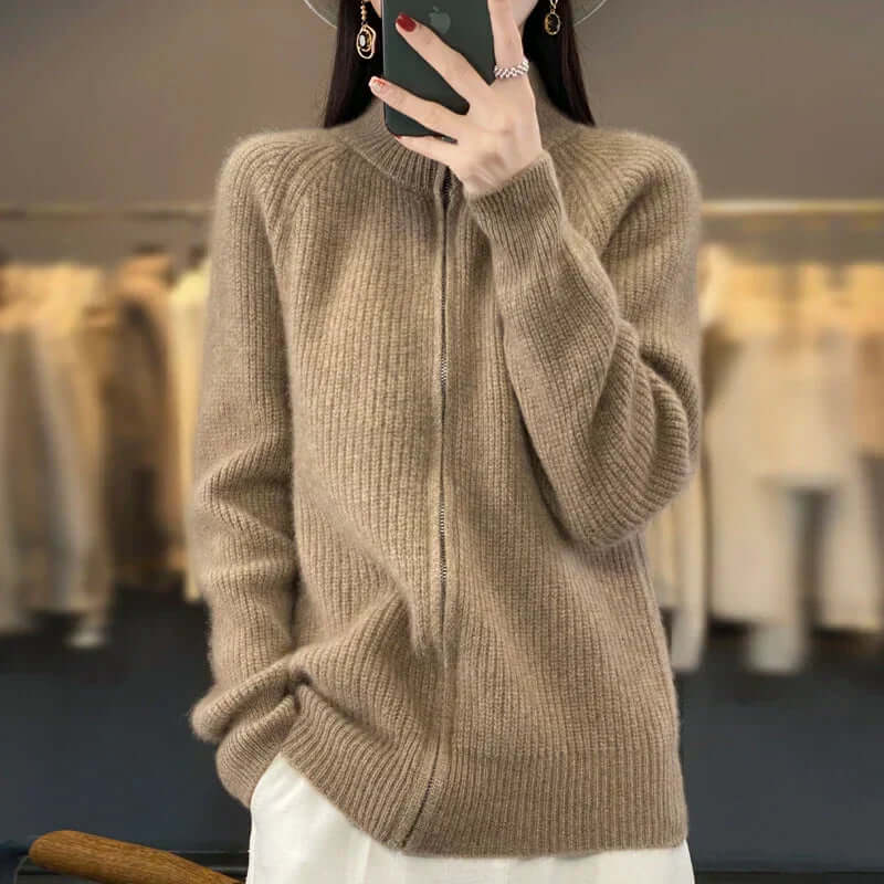 Bożena | Kobieta Zamek Przód Casual Zimowy Kardigan Sweter