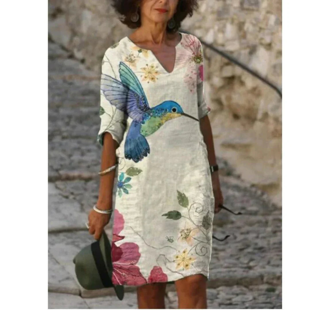 Karina | Kobieta Artystyczny Print Twarzy Dekolt V Casual Sukienka