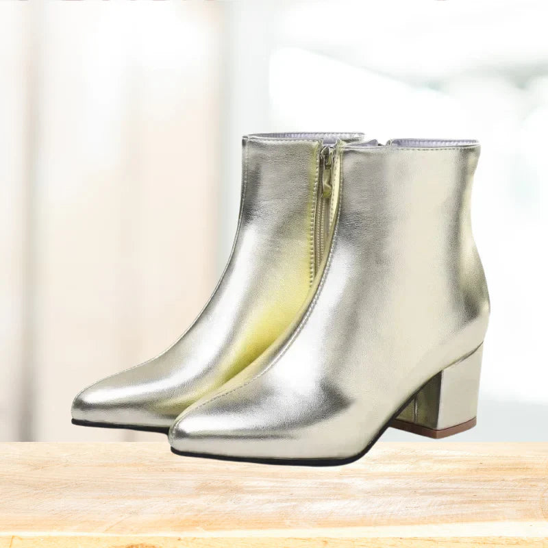 Natalia | Damskie Metaliczne Botki z Zamkiem