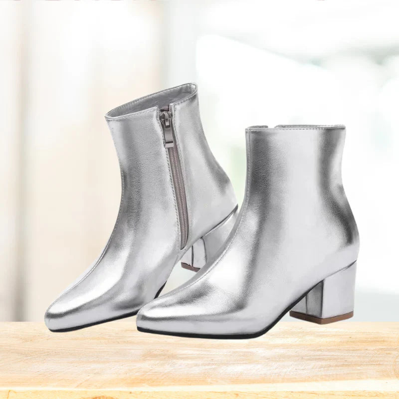 Natalia | Damskie Metaliczne Botki z Zamkiem