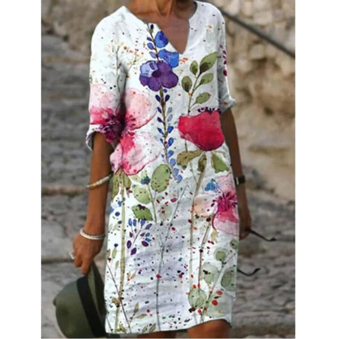 Karina | Kobieta Artystyczny Print Twarzy Dekolt V Casual Sukienka