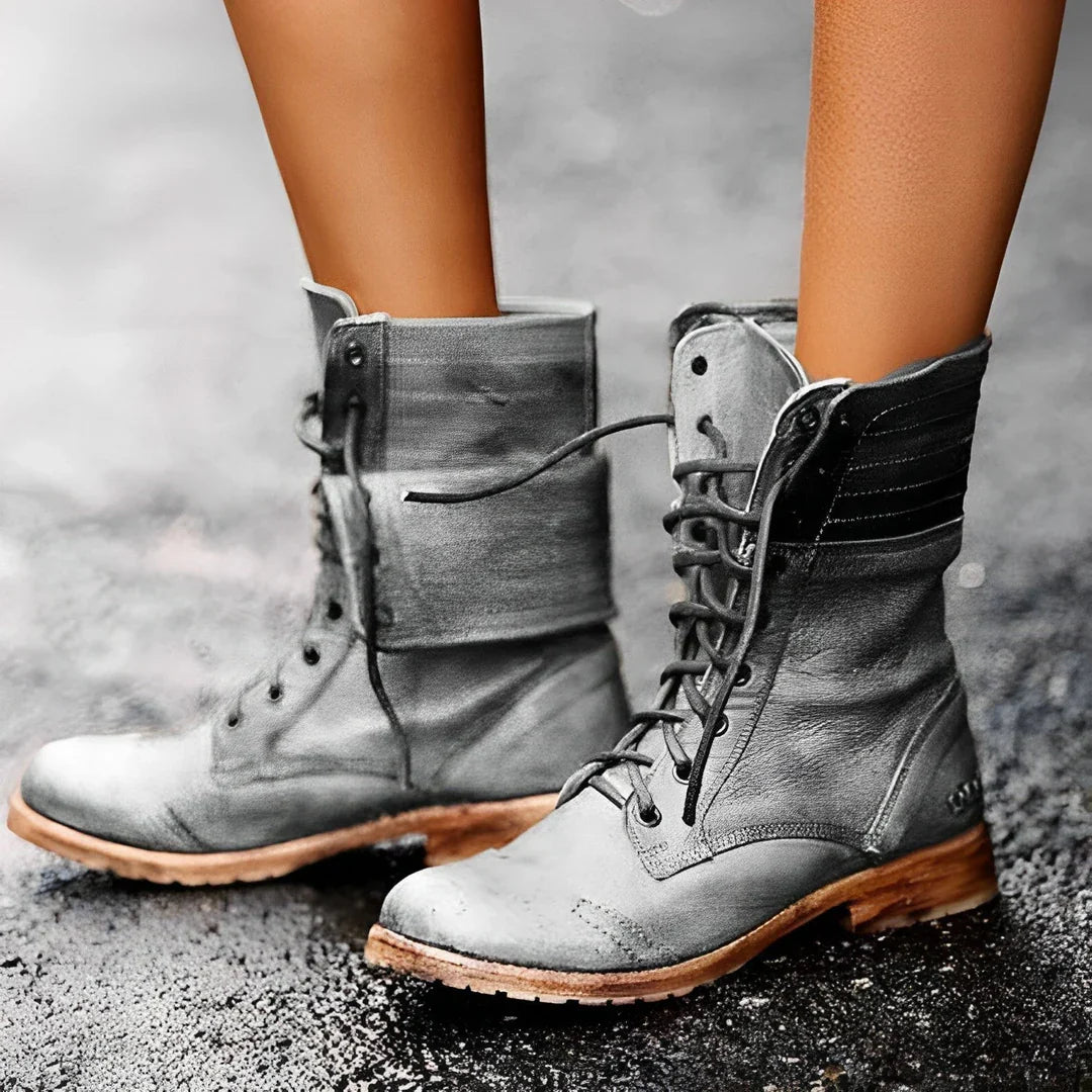 Celina | Stylowe Damskie Buty Wojskowe z Wiązaniem