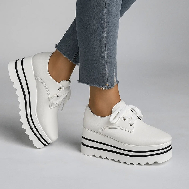 Bogumiła | Szykowne Damskie Białe Sneakersy na Platformie