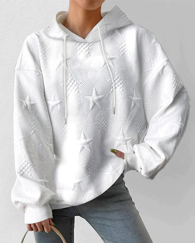Zuzanna | Kobieta Teksturowany Wzór Oversized Krój Bluzy z Kapturem