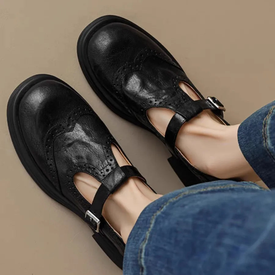 Stefania | Klasyczne Skórzane Buty T-Strap dla Kobiet