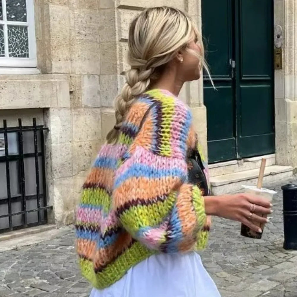 Dorota | Kobieta Oversized Wzór Dzianiny Zimowy Kardigan