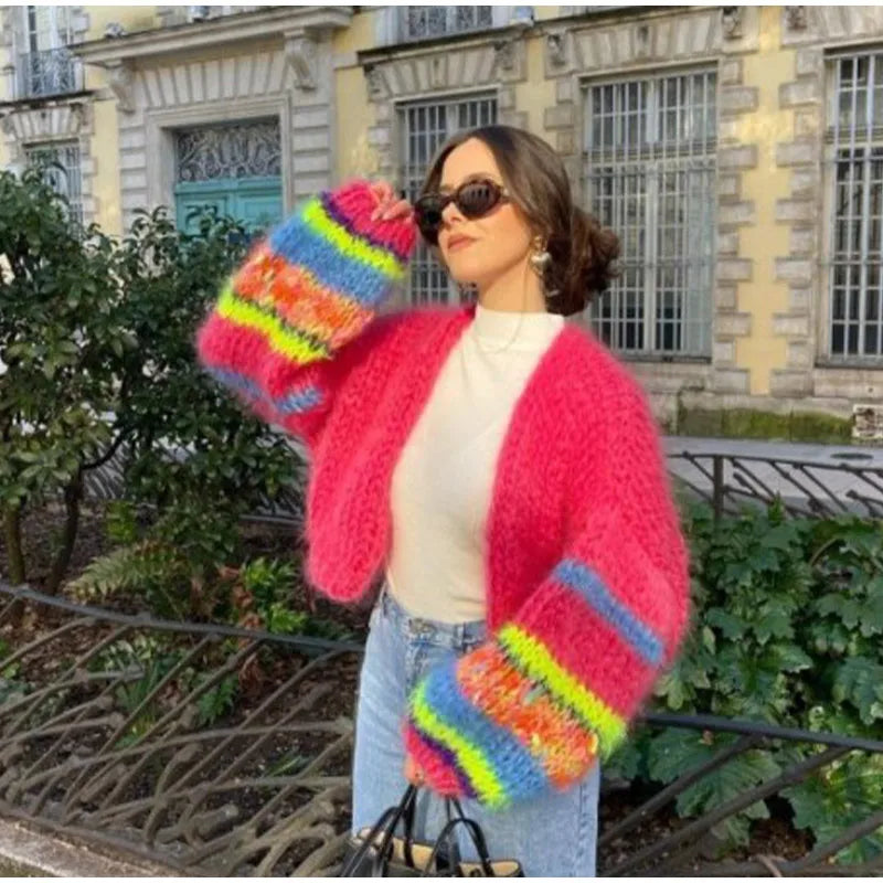 Dorota | Kobieta Oversized Wzór Dzianiny Zimowy Kardigan