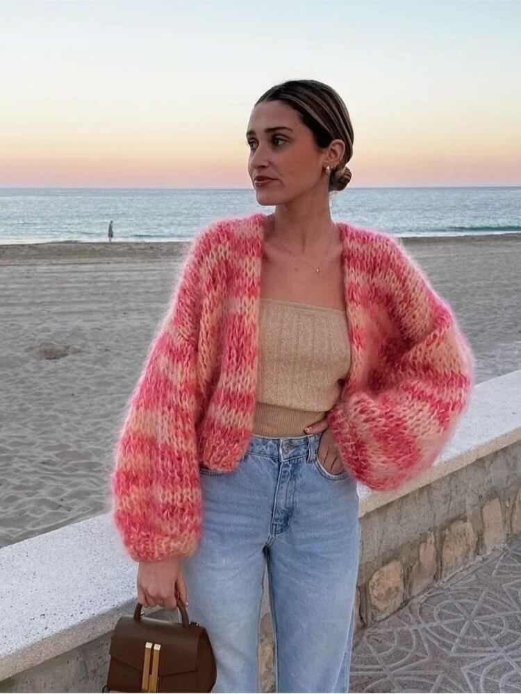 Dorota | Kobieta Oversized Wzór Dzianiny Zimowy Kardigan