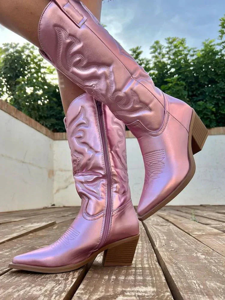 Małgorzata | Damskie Kowbojskie Buty na Obcasie w Stylu Western