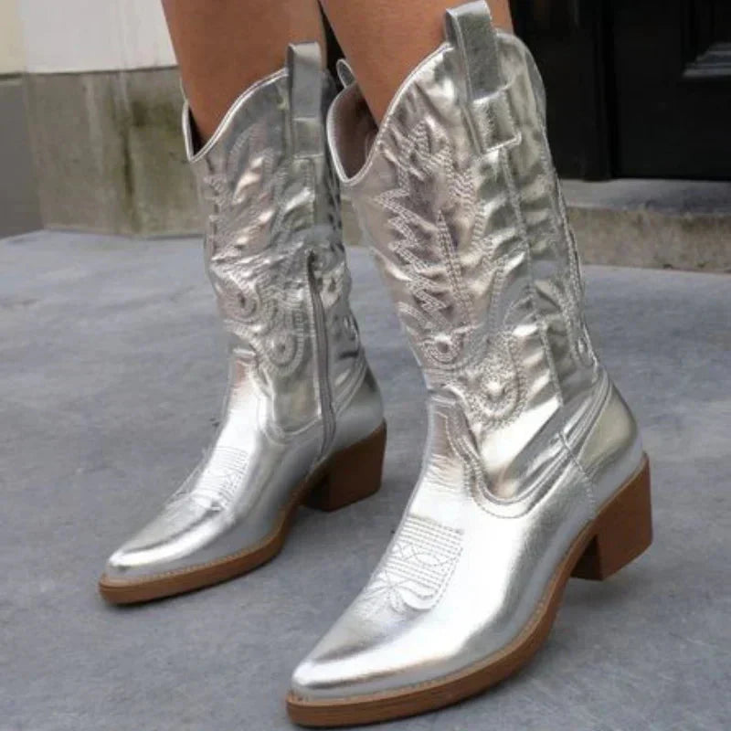 Małgorzata | Damskie Kowbojskie Buty na Obcasie w Stylu Western