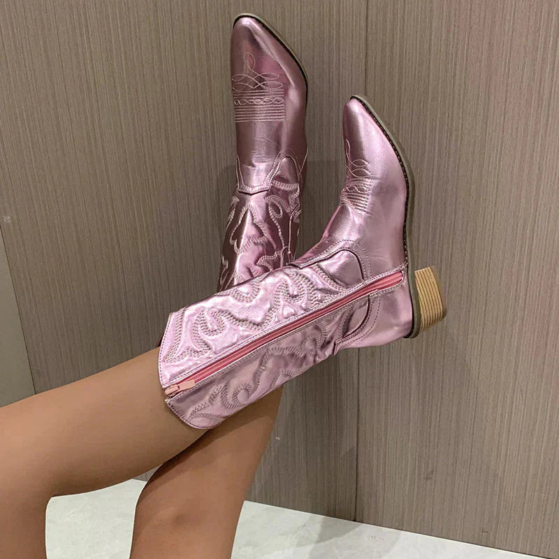 Małgorzata | Damskie Kowbojskie Buty na Obcasie w Stylu Western
