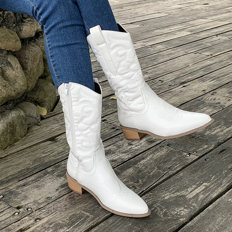 Małgorzata | Damskie Kowbojskie Buty na Obcasie w Stylu Western