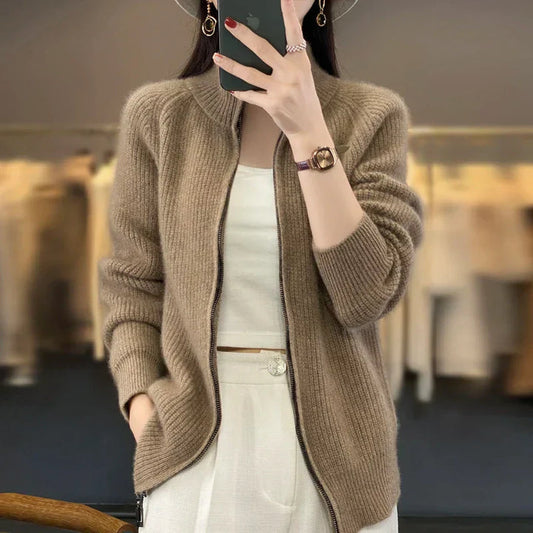 Lucyna | Elegancki damski dziergany sweter rozpinany z przodu