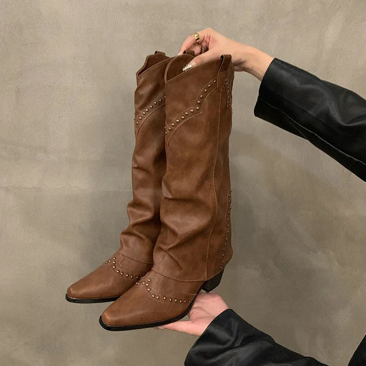 Dorota | Damskie wysokie skórzane buty w stylu retro
