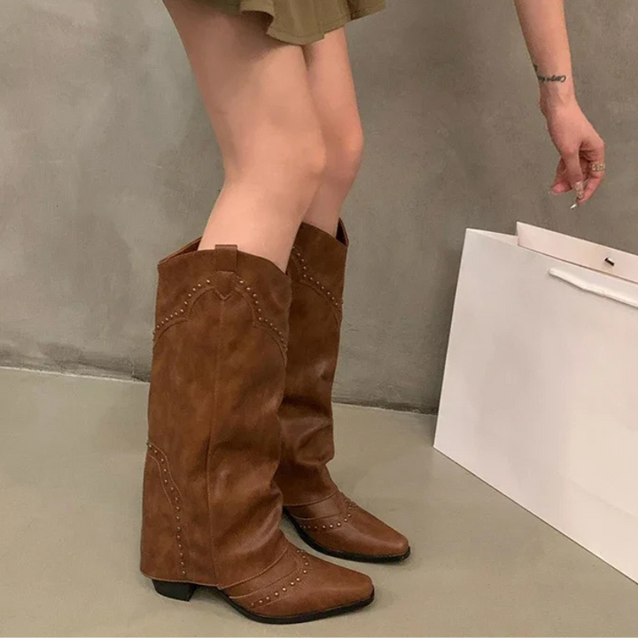 Dorota | Damskie wysokie skórzane buty w stylu retro