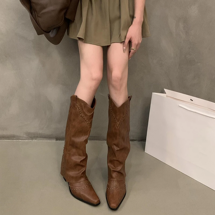 Dorota | Damskie wysokie skórzane buty w stylu retro