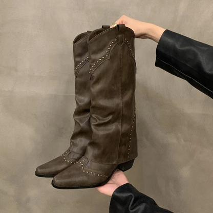 Dorota | Damskie wysokie skórzane buty w stylu retro