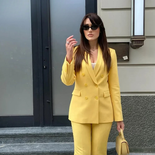 Elwira | Elegancki komplet garniturowy z dopasowaną długą marynarką dla kobiet