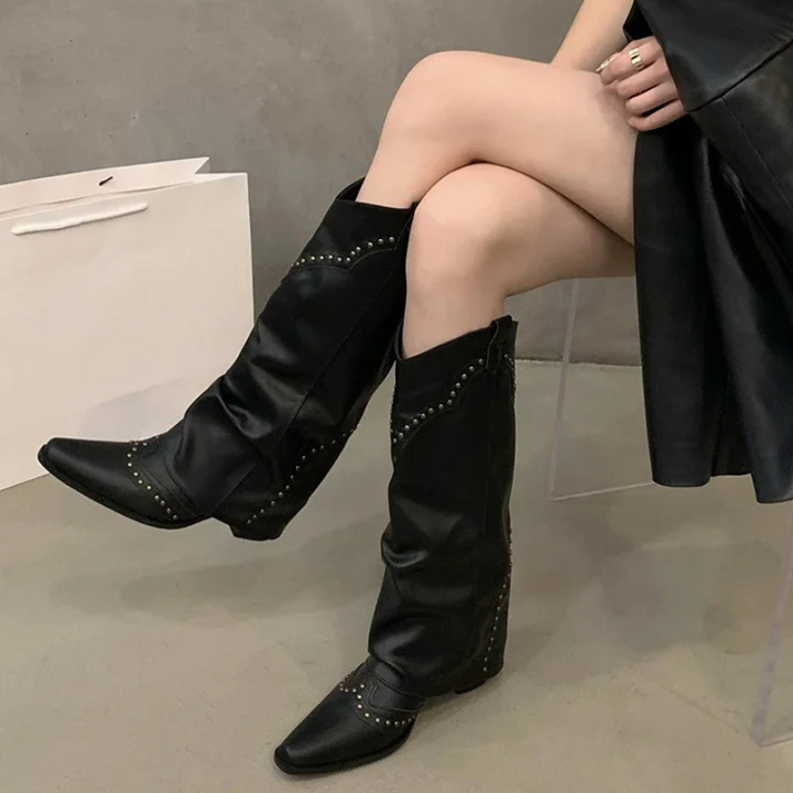 Dorota | Damskie wysokie skórzane buty w stylu retro