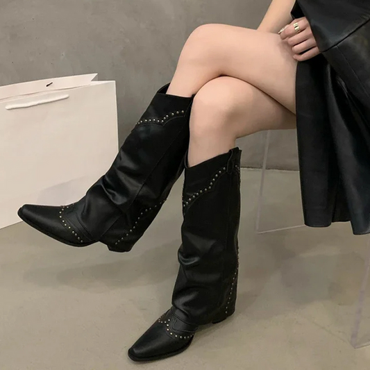 Dorota | Damskie wysokie skórzane buty w stylu retro