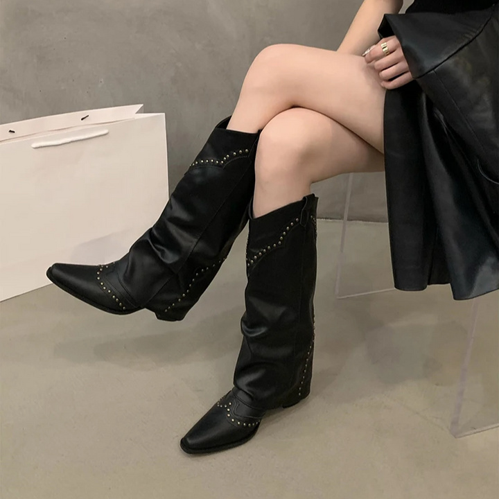 Dorota | Damskie wysokie skórzane buty w stylu retro