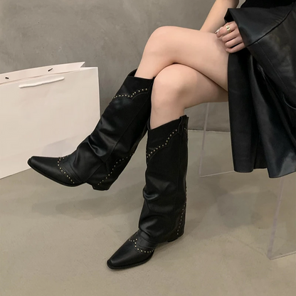 Dorota | Damskie wysokie skórzane buty w stylu retro
