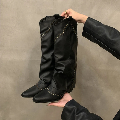Dorota | Damskie wysokie skórzane buty w stylu retro