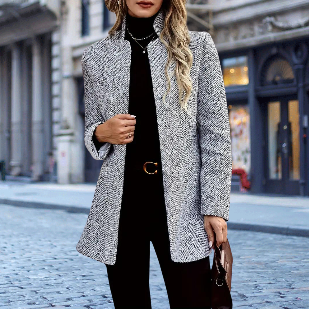Nina | Damski Elegancki Długi Płaszcz w Kratę