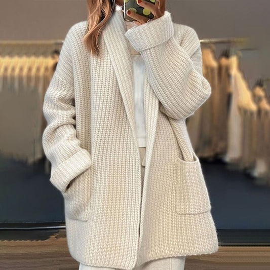 Beata | Damski Zimowy Oversize'owy Dzianinowy Kardigan