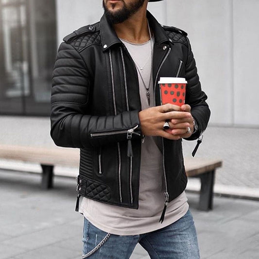 Artur | Męska pikowana skórzana kurtka w stylu biker