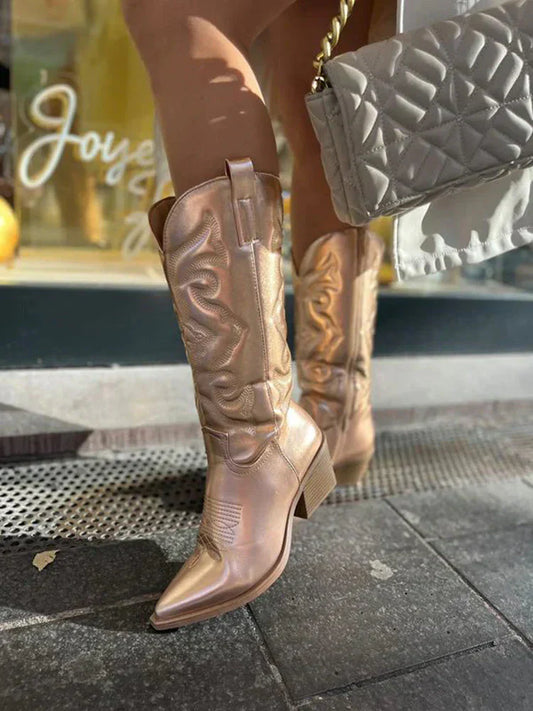 Małgorzata | Damskie Kowbojskie Buty na Obcasie w Stylu Western