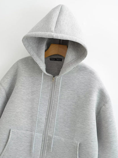 Weronika | Kobieta Oversized Przednia Kieszeń Zamek Bluzy z Kapturem