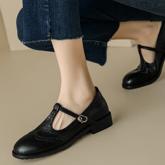Wiktoria | Klasyczne Skórzane Buty T-Strap dla Kobiet