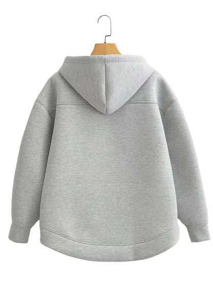 Weronika | Kobieta Oversized Przednia Kieszeń Zamek Bluzy z Kapturem
