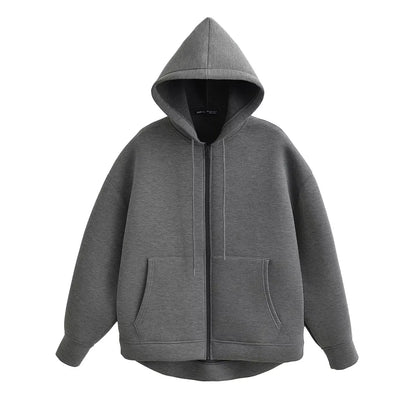 Weronika | Kobieta Oversized Przednia Kieszeń Zamek Bluzy z Kapturem