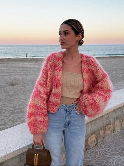 Dorota | Kobieta Oversized Wzór Dzianiny Zimowy Kardigan