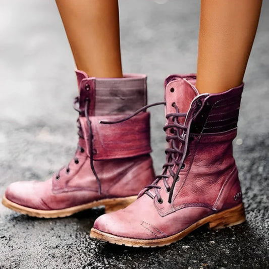 Celina | Stylowe Damskie Buty Wojskowe z Wiązaniem