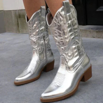 Małgorzata | Damskie Kowbojskie Buty na Obcasie w Stylu Western